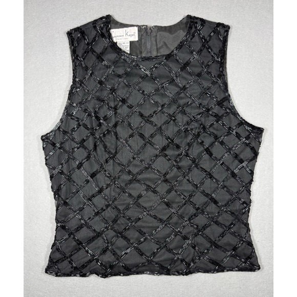 Laurence Kazar Tops - VTG Laurence Kazar Black Beaded Lattice Tank Size M Whimsigoth Ren Faire Luxury